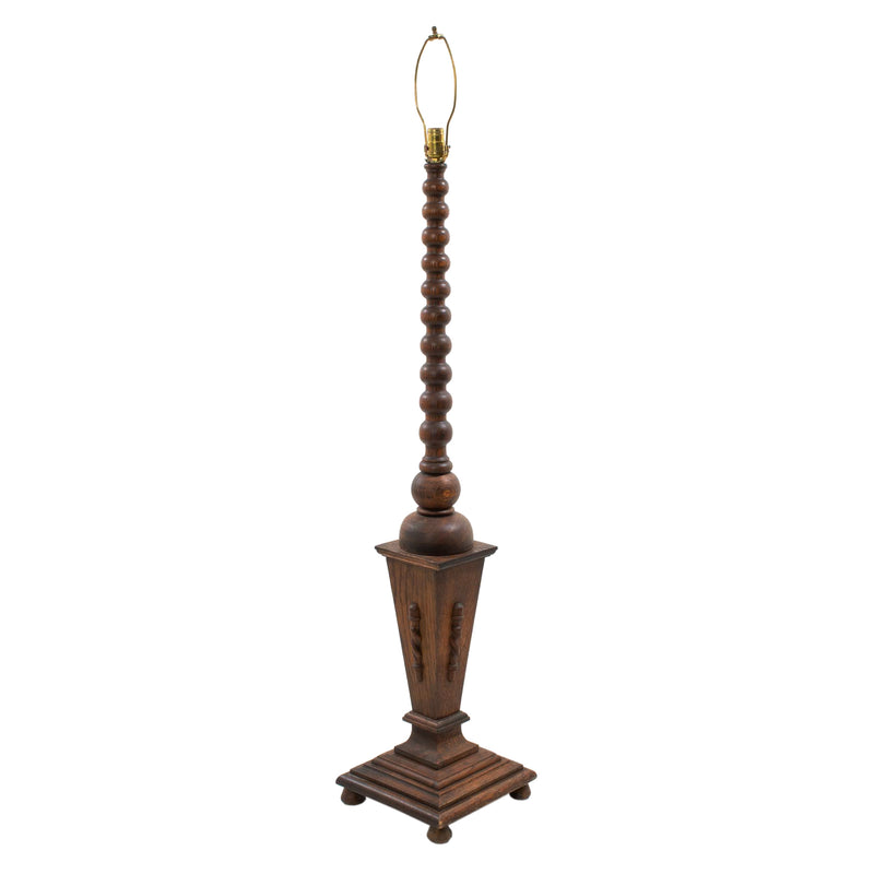 Oak Arts & Crafts Style Floor Lamp w/ Lower Pedestal Section Supporting Upper Turned Stem