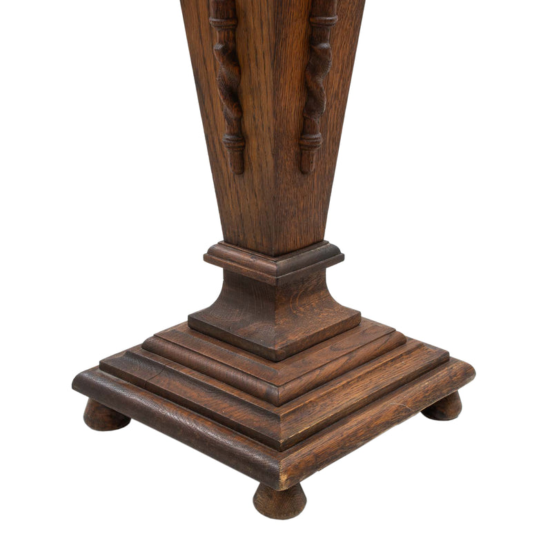 Oak Arts & Crafts Style Floor Lamp w/ Lower Pedestal Section Supporting Upper Turned Stem