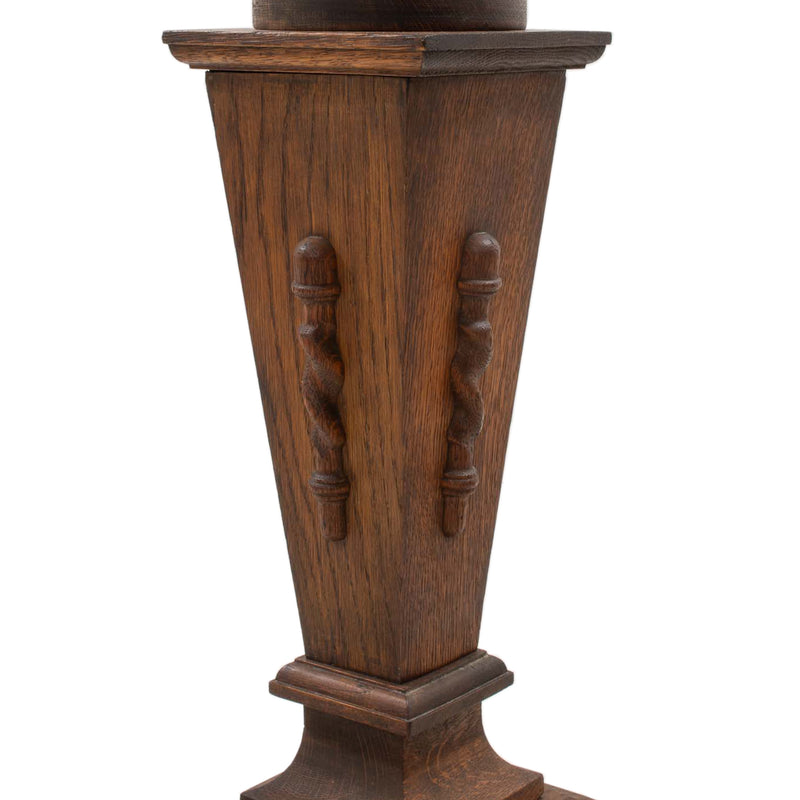 Oak Arts & Crafts Style Floor Lamp w/ Lower Pedestal Section Supporting Upper Turned Stem