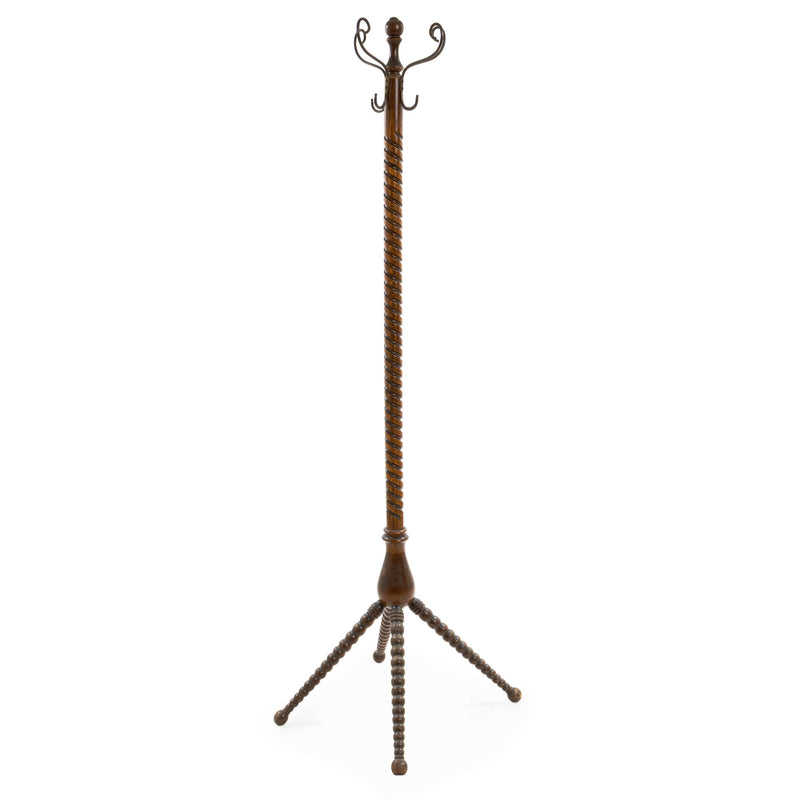 Oak Coat Rack with Turned Center Column