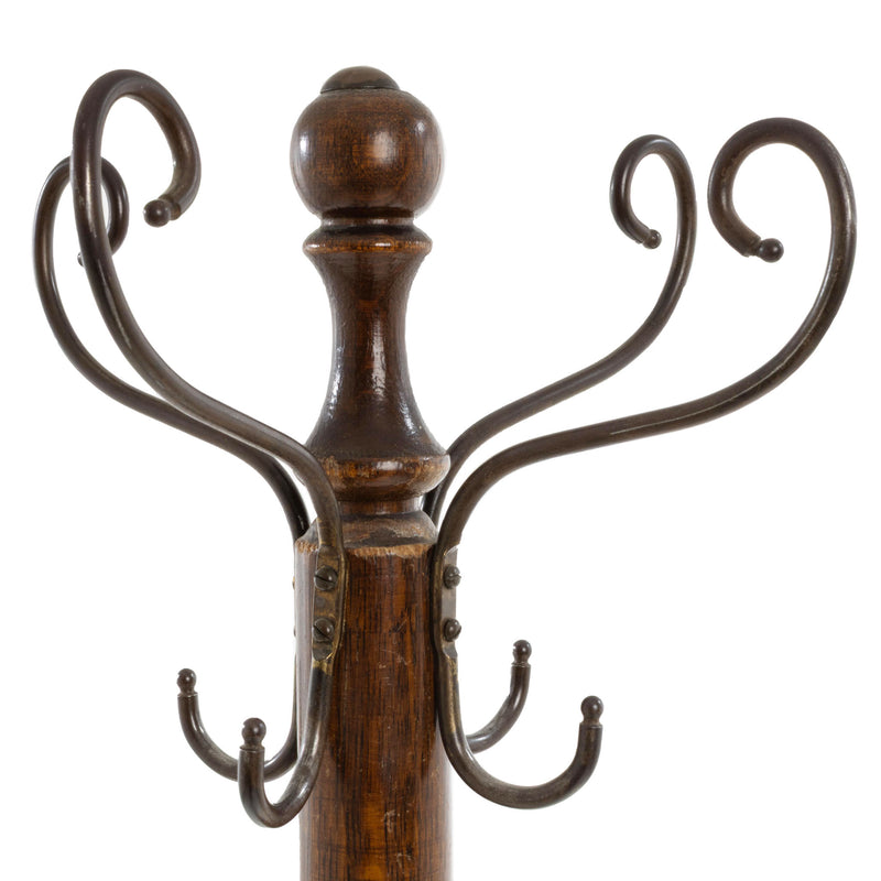 Oak Coat Rack with Turned Center Column