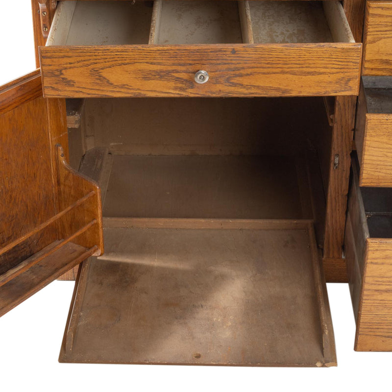Oak Hoosier Cupboard with White Enamel Pull-Out Work Surface