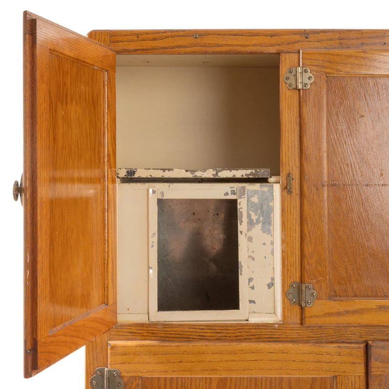 Oak Hoosier Cupboard with White Enamel Pull-Out Work Surface