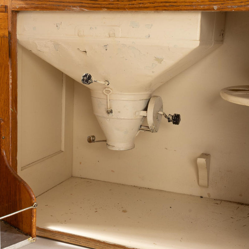 Oak Hoosier Cupboard with White Enamel Pull-Out Work Surface