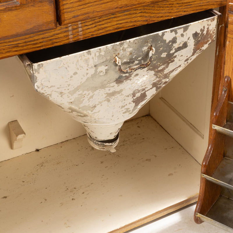 Oak Hoosier Cupboard with White Enamel Pull-Out Work Surface