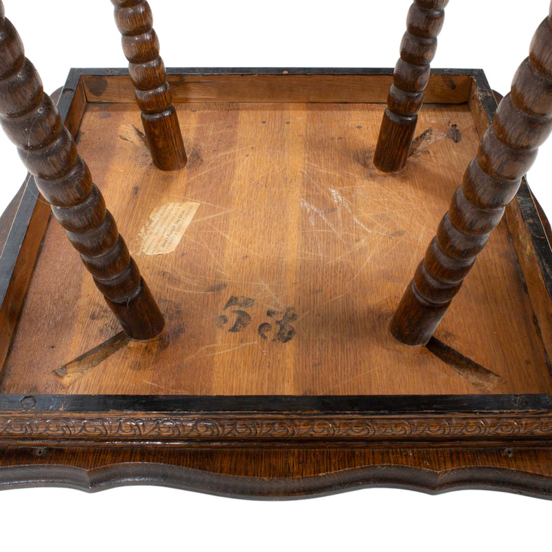 Oak Parlour Table w/ Shaped Top & Lower Shelf on Turned Legs