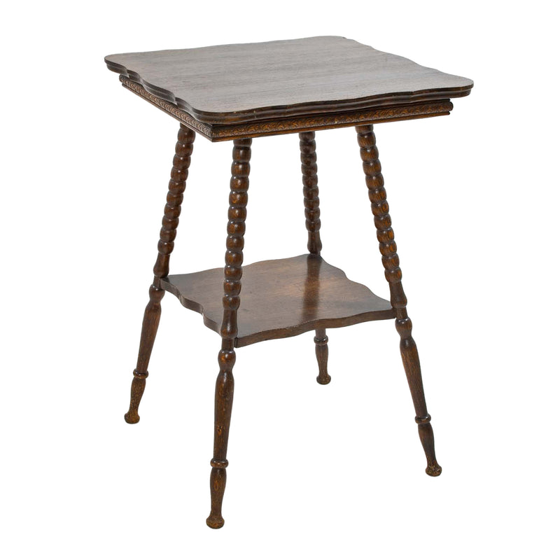 Oak Parlour Table w/ Shaped Top & Lower Shelf on Turned Legs