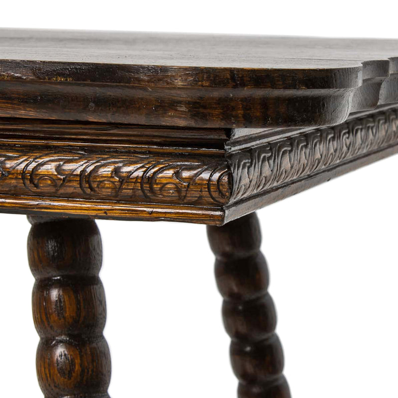 Oak Parlour Table w/ Shaped Top & Lower Shelf on Turned Legs