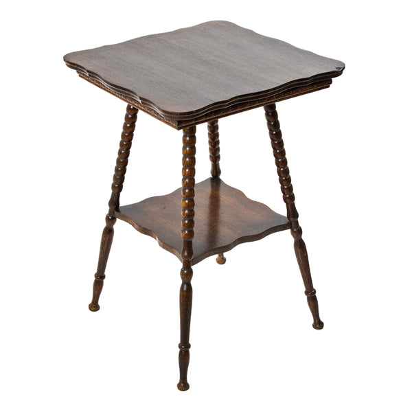 Oak Parlour Table w/ Shaped Top & Lower Shelf on Turned Legs
