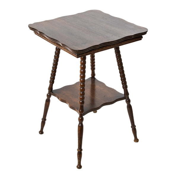 Oak Parlour Table w/ Shaped Top & Lower Shelf on Turned Legs