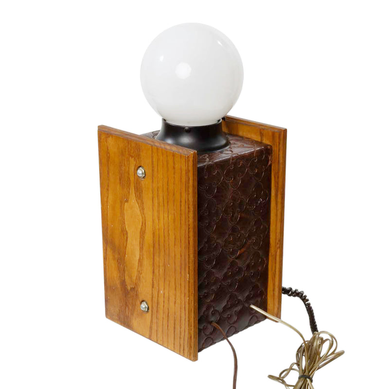Oak and Brown Vinyl Phone with Milk Glass "BAR" Globe Light