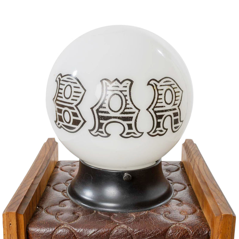Oak and Brown Vinyl Phone with Milk Glass "BAR" Globe Light