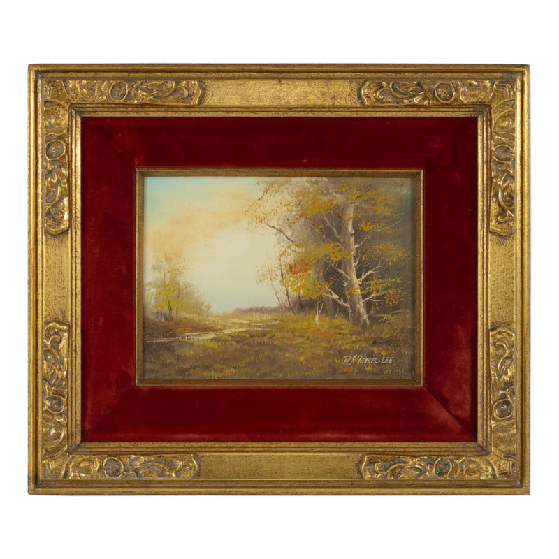 Original Landscape Oil Painting by D.S. Peter Lee in Gilded and Red Velvet Frame
