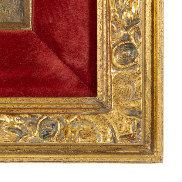 Original Landscape Oil Painting by D.S. Peter Lee in Gilded and Red Velvet Frame