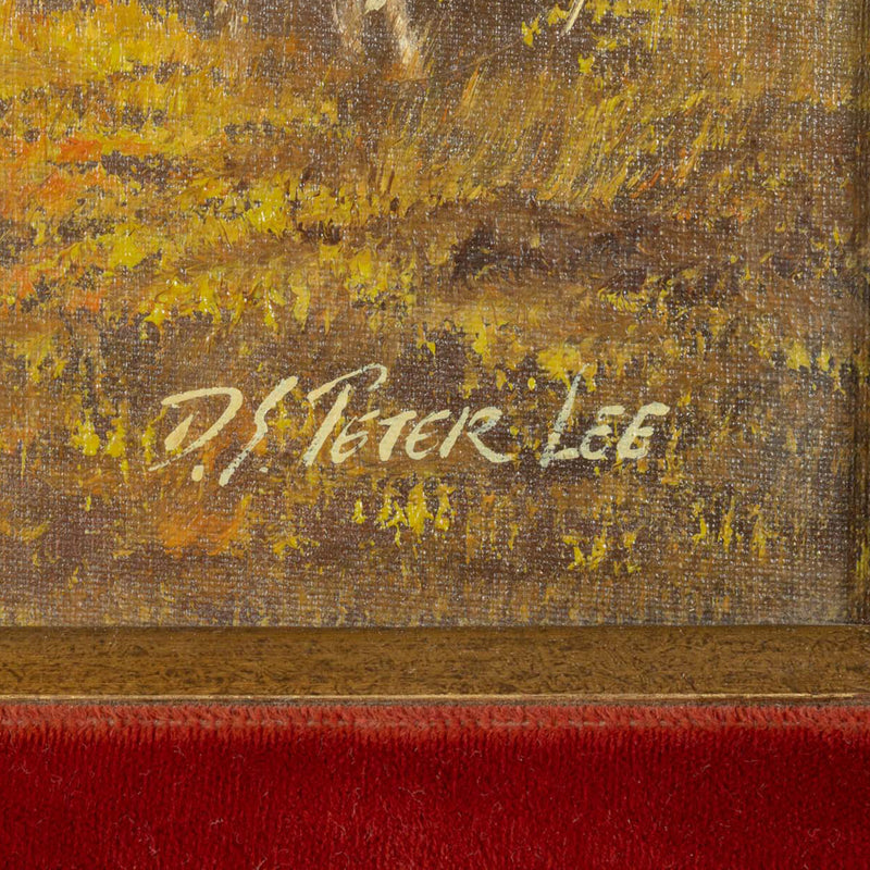 Original Landscape Oil Painting by D.S. Peter Lee in Gilded and Red Velvet Frame