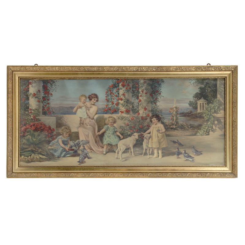 Gilt Framed German Figurative Lithograph