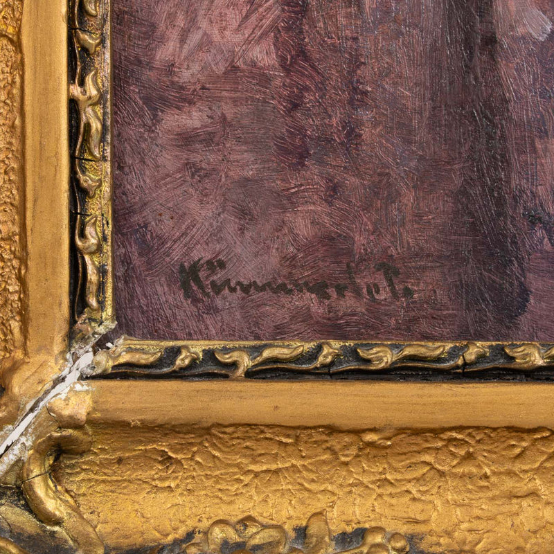 Ornate Profiled Gesso Framed Oil Painting on Board of Girl Reading by Pál Kümmerle