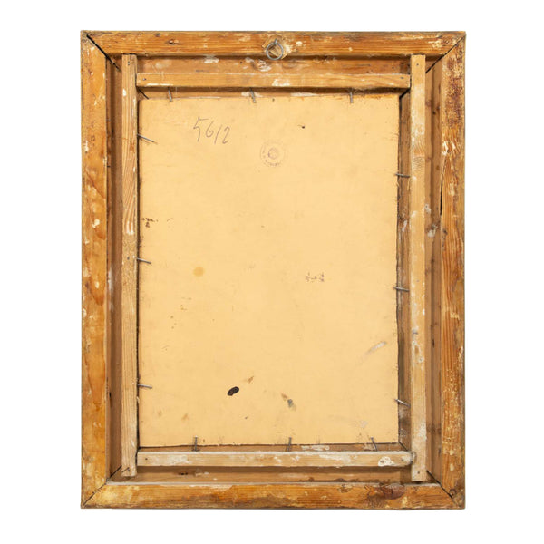 Ornate Profiled Gesso Framed Oil Painting on Board of Sewing Woman