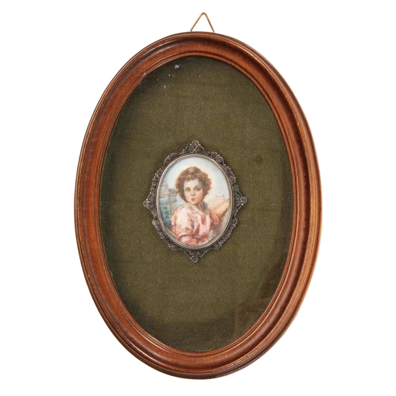 Oval Wood Frame with Miniature Painting on Porcelain