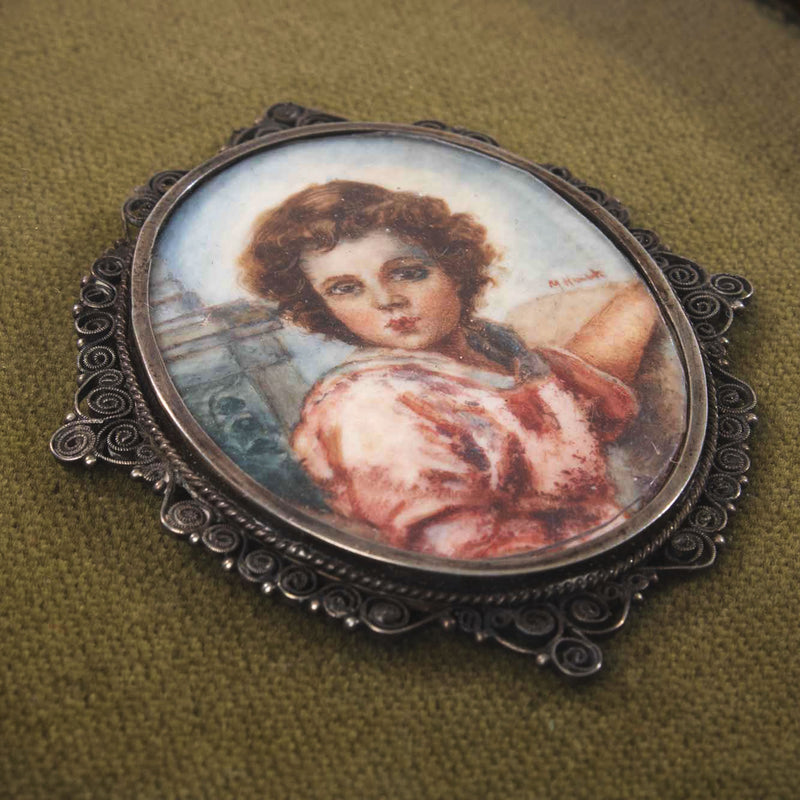 Oval Wood Frame with Miniature Painting on Porcelain
