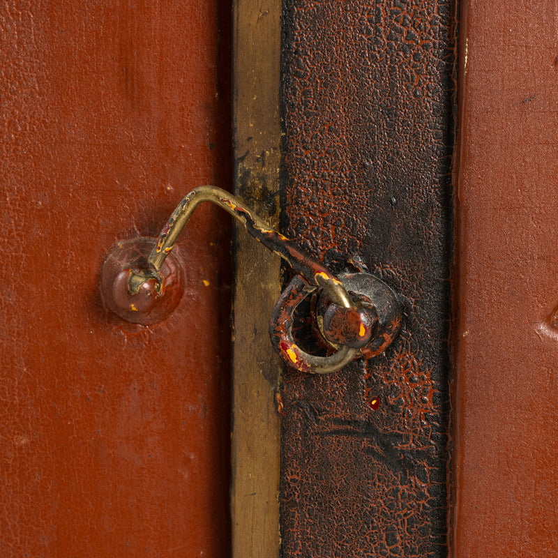 Deep Red, Black and Gold Painted French Provincial Tall Case Clock w/ Carved Crown and Ornate Hand Painted Floral Dial