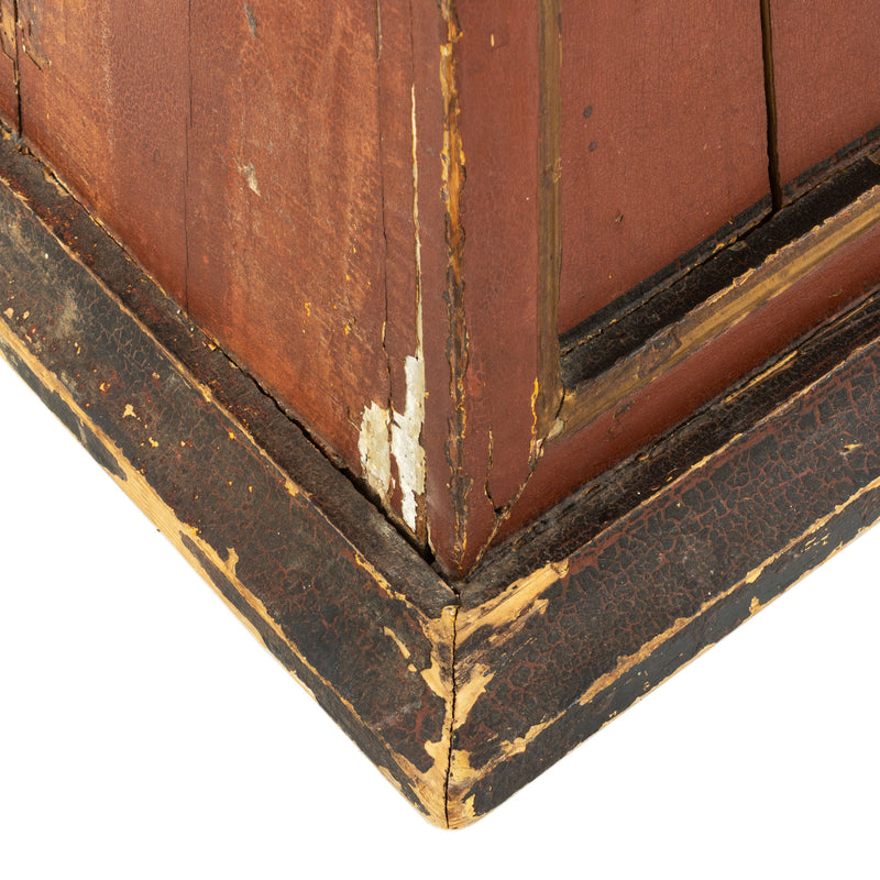 Deep Red, Black and Gold Painted French Provincial Tall Case Clock w/ Carved Crown and Ornate Hand Painted Floral Dial