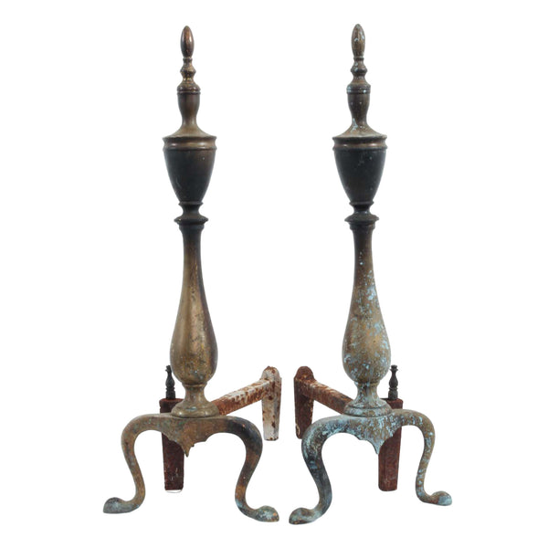 Patinaed Cast Brass Andirons (Pair)