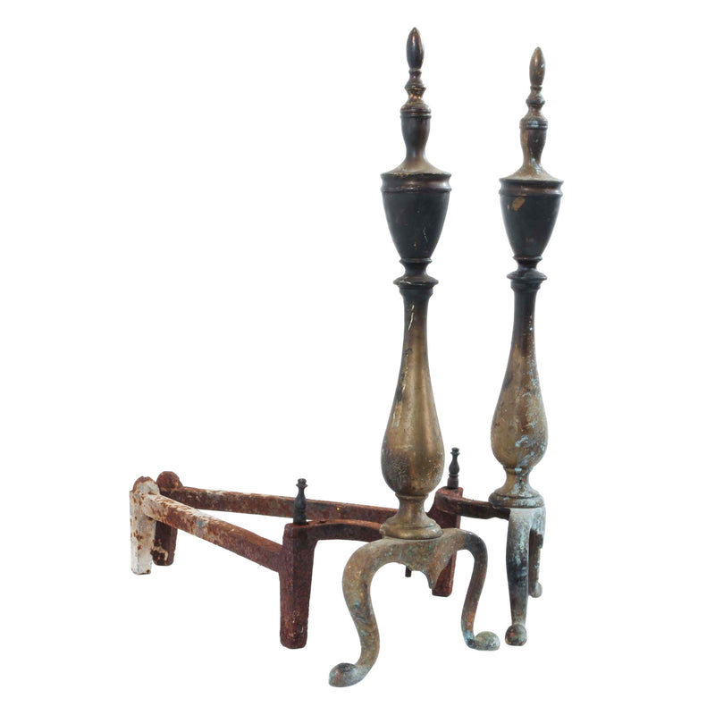 Patinaed Cast Brass Andirons (Pair)