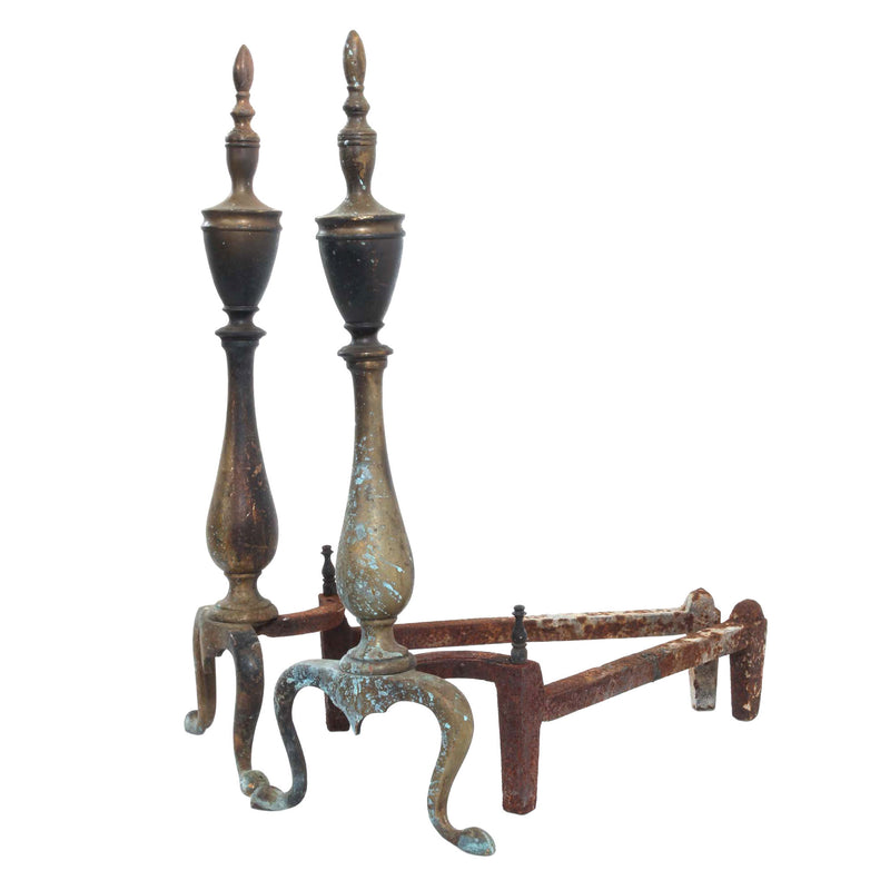 Patinaed Cast Brass Andirons (Pair)