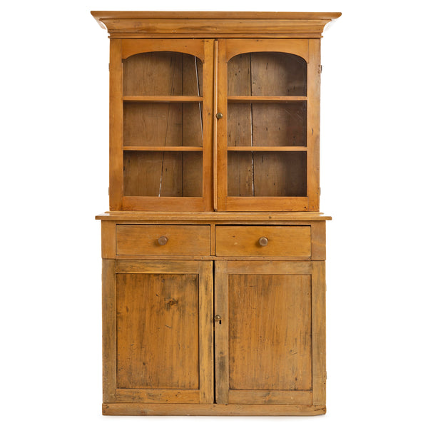 Pine 2 Piece Hutch with 2 Glazed Door Upper and 2 Door/2 Drawer Base