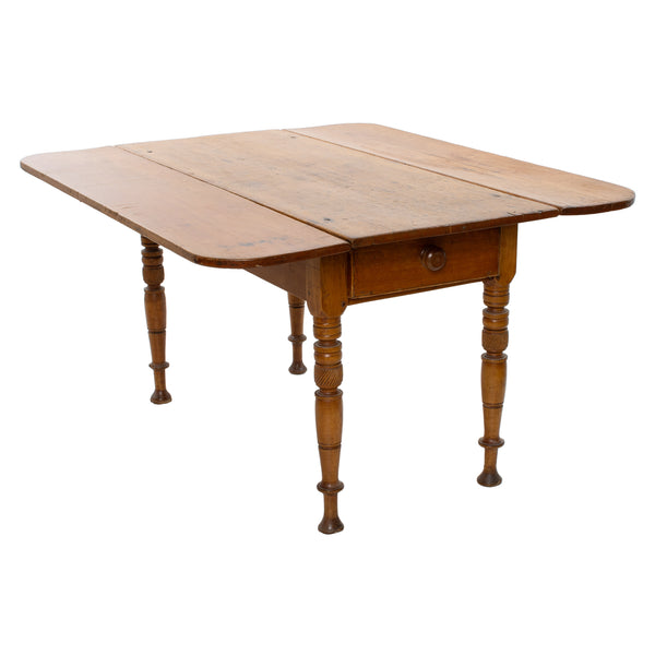 Pine Drop Leaf Table w/ Maple Turned Legs and Apron & Mortise & Tenon Peg Joinery