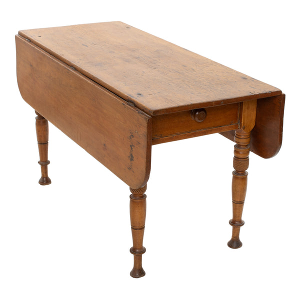 Pine Drop Leaf Table w/ Maple Turned Legs and Apron & Mortise & Tenon Peg Joinery