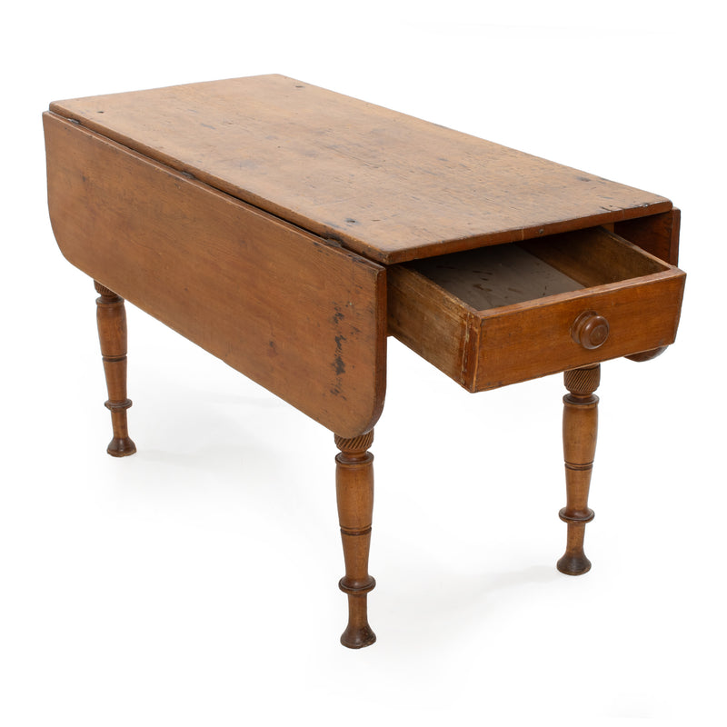Pine Drop Leaf Table w/ Maple Turned Legs and Apron & Mortise & Tenon Peg Joinery