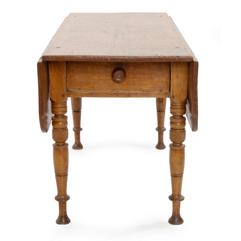 Pine Drop Leaf Table w/ Maple Turned Legs and Apron & Mortise & Tenon Peg Joinery