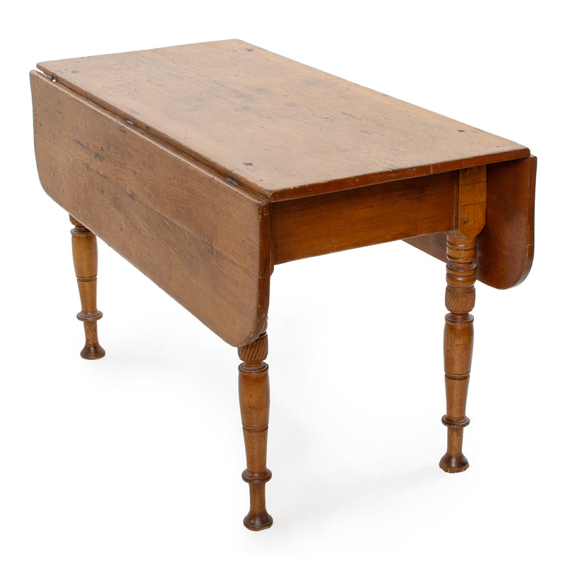 Pine Drop Leaf Table w/ Maple Turned Legs and Apron & Mortise & Tenon Peg Joinery