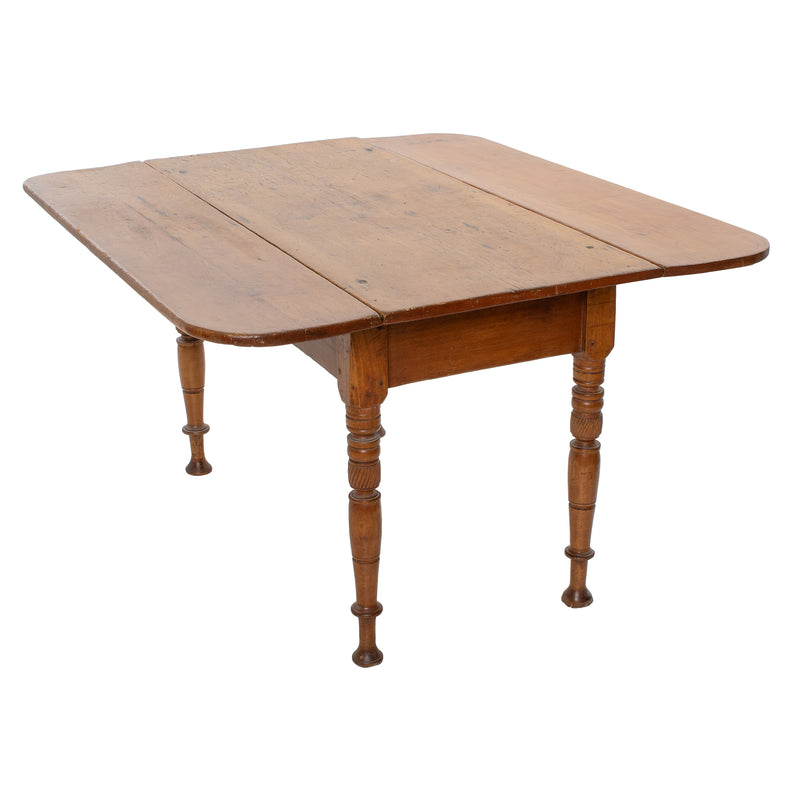 Pine Drop Leaf Table w/ Maple Turned Legs and Apron & Mortise & Tenon Peg Joinery