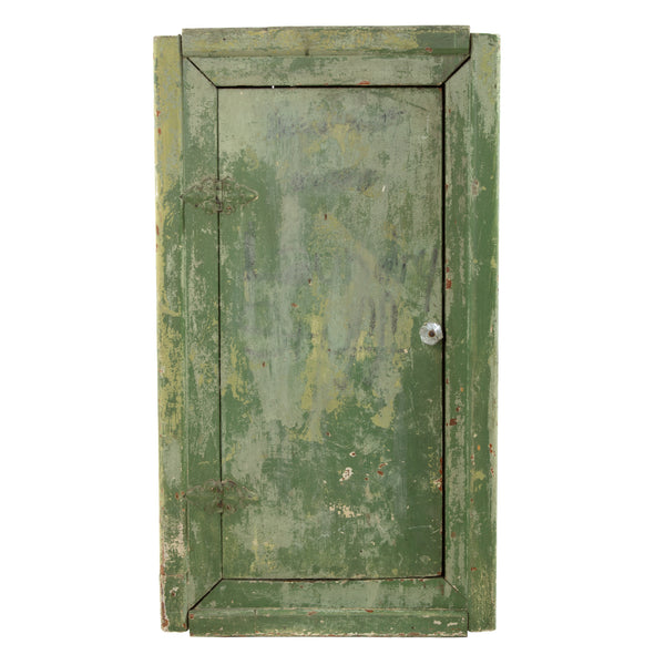 Primitive Green Painted Hanging Wall Cabinet w/ Single Door
