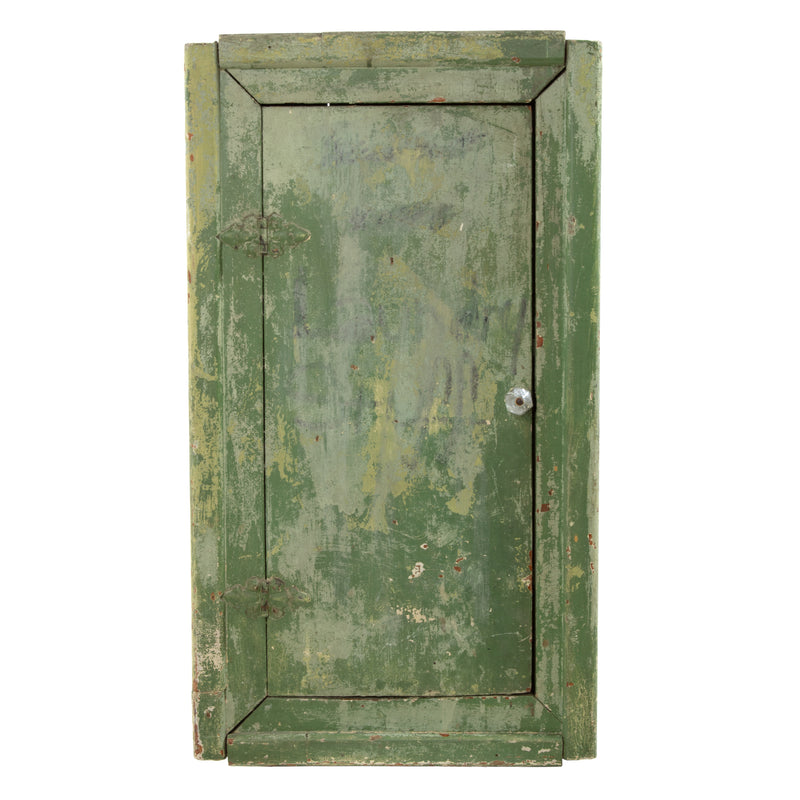 Primitive Green Painted Hanging Wall Cabinet w/ Single Door