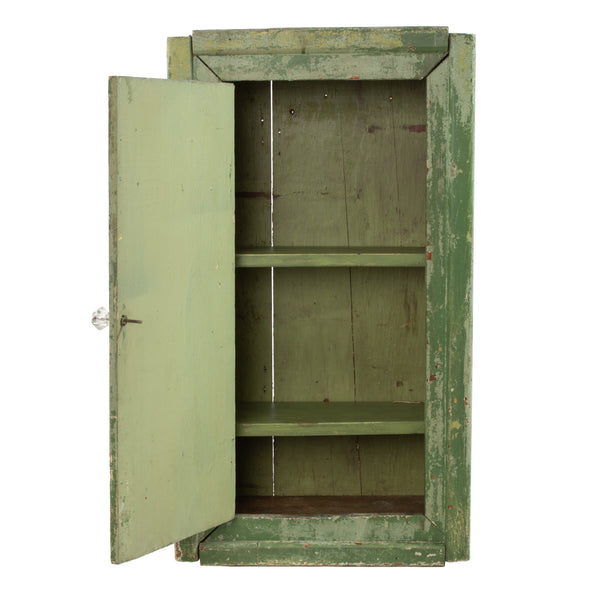 Primitive Green Painted Hanging Wall Cabinet w/ Single Door