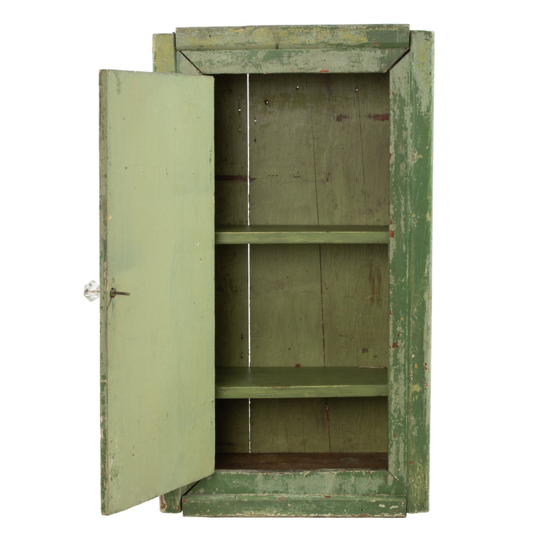 Primitive Green Painted Hanging Wall Cabinet w/ Single Door