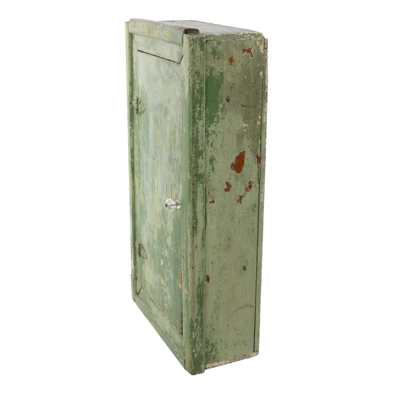 Primitive Green Painted Hanging Wall Cabinet w/ Single Door