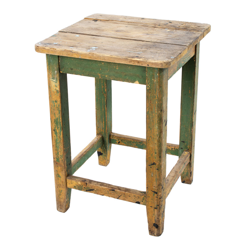 Primitive Green Pine Stool/ End Table w/ Tapering Legs