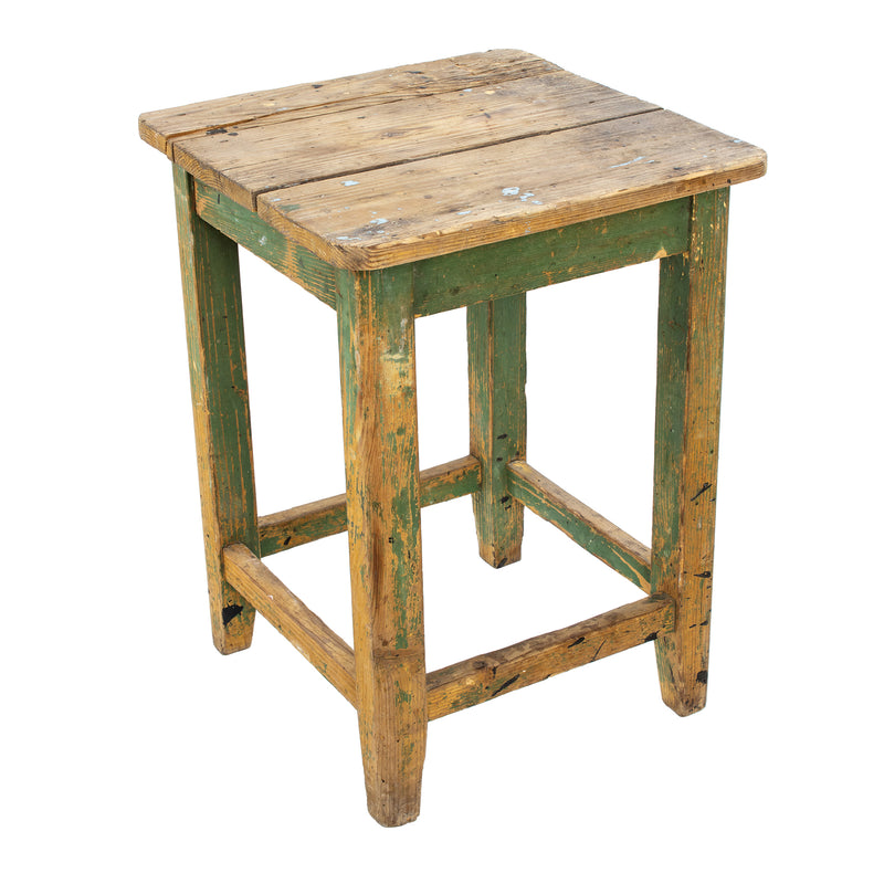 Primitive Green Pine Stool/ End Table w/ Tapering Legs