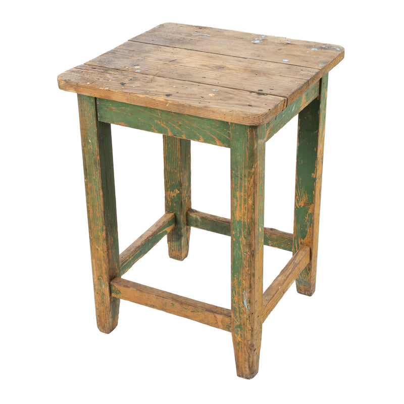 Primitive Green Pine Stool/ End Table w/ Tapering Legs