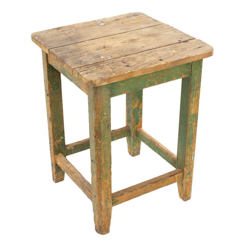 Primitive Green Pine Stool/ End Table w/ Tapering Legs