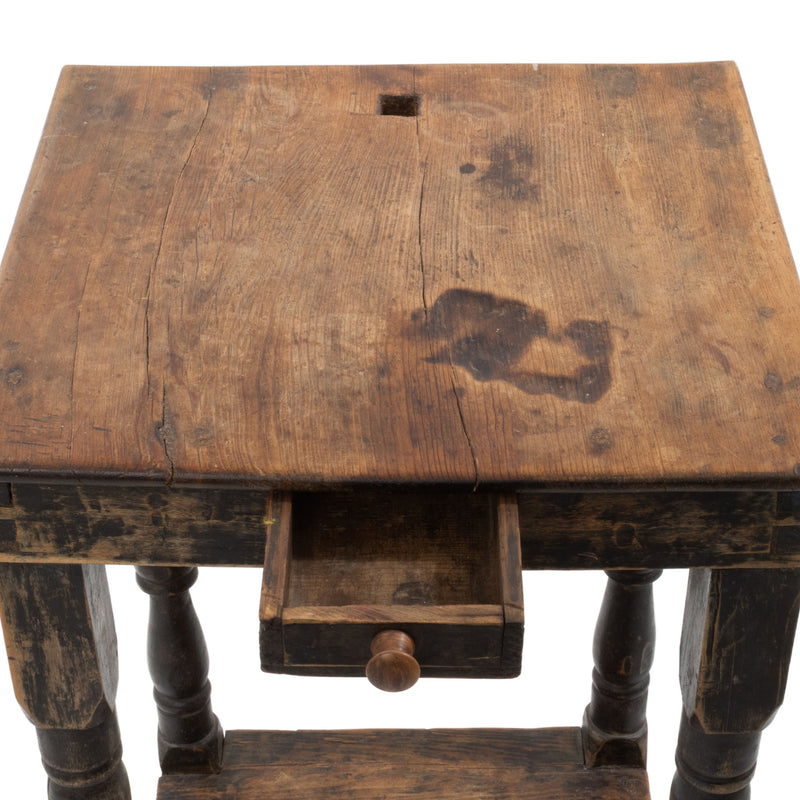 Primitive Pine Side Table w/ Peg & Mortice Joinery and Turned Legs (As Is)