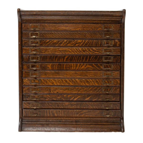 Quarter Cut Oak 12 Drawer Filing Cabinet w/ Original Hardware