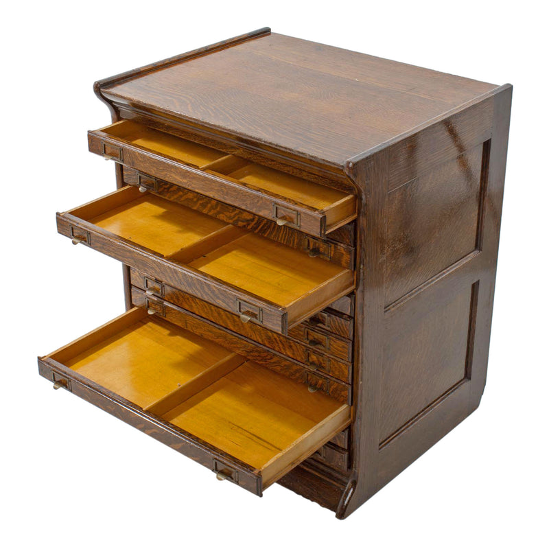 Quarter Cut Oak 12 Drawer Filing Cabinet w/ Original Hardware