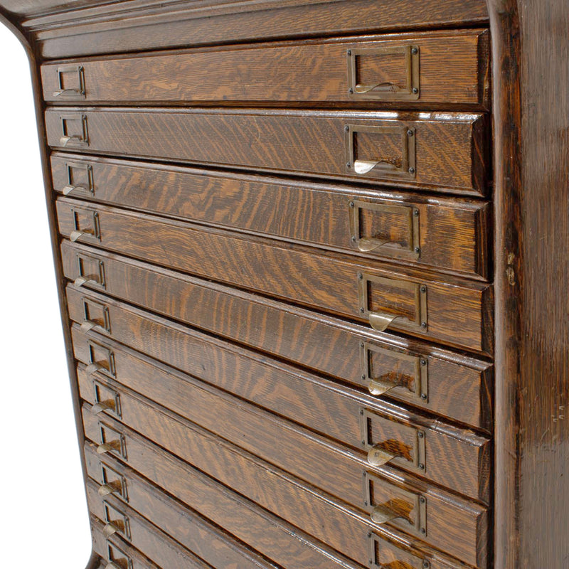 Quarter Cut Oak 12 Drawer Filing Cabinet w/ Original Hardware