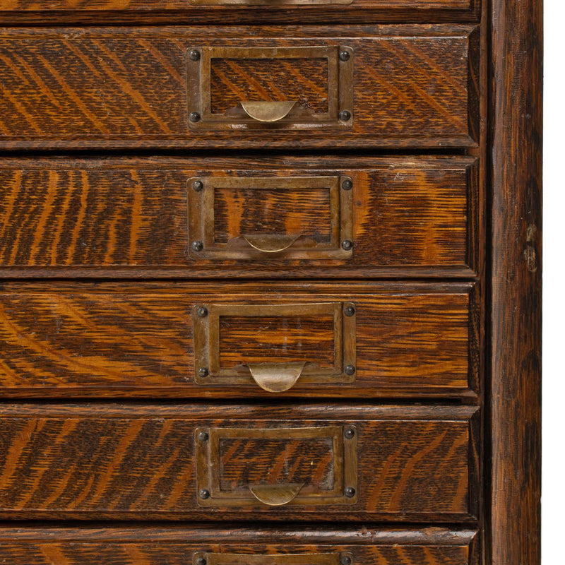 Quarter Cut Oak 12 Drawer Filing Cabinet w/ Original Hardware
